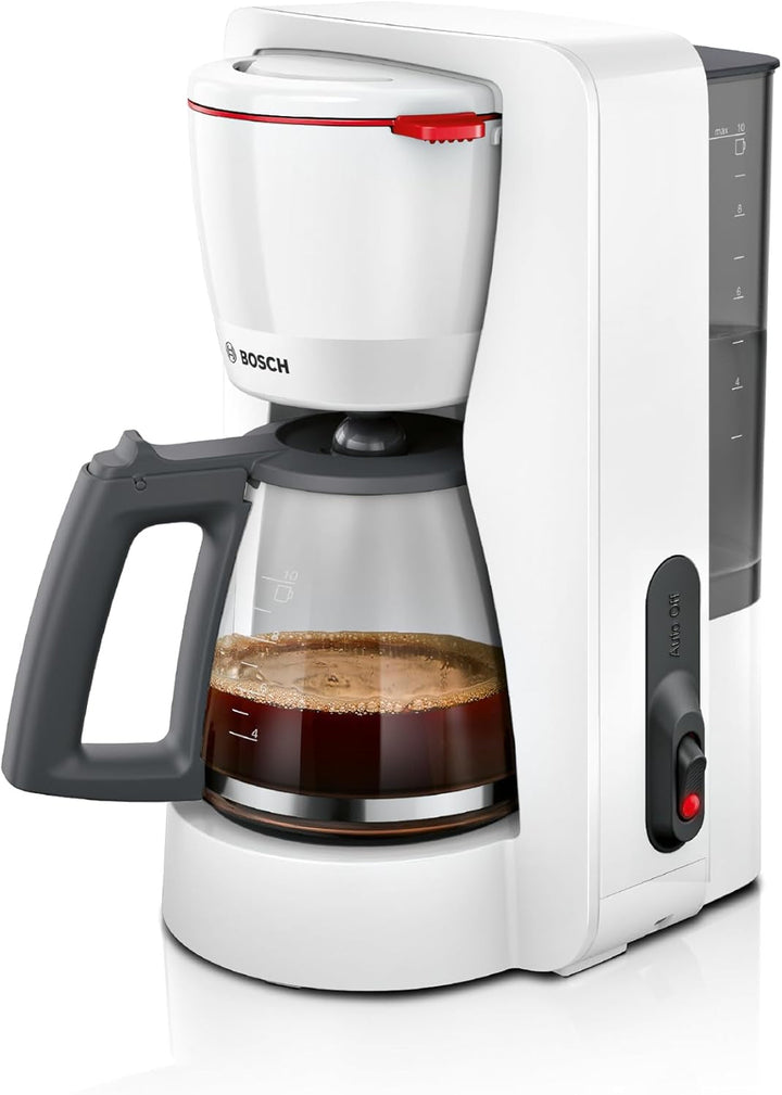 Espressor cu filtru Bosch Mymoment TKA2M113, carafă din sticlă de 1,25 l, capacitate 10-15 cești, funcție de menținere la cald timp de 40 de minute, sistem anti-picurare, suport pentru filtru rotativ, rezervor de apă detașabil, 1200 wați, negru mat