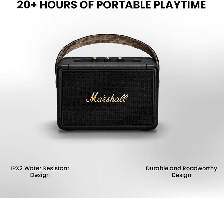 Marshall Kilburn II Difuzor portabil Bluetooth rezistent la apă, fără fir - negru și alamă