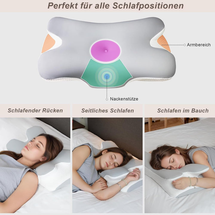 Pernă pentru gât Pernă ortopedică pentru cap Pernă din spumă de memorie Pernă pentru impact lateral - Design ergonomic Cu formă goală Pentru impact lateral, dorsal și abdominal Gri deschis