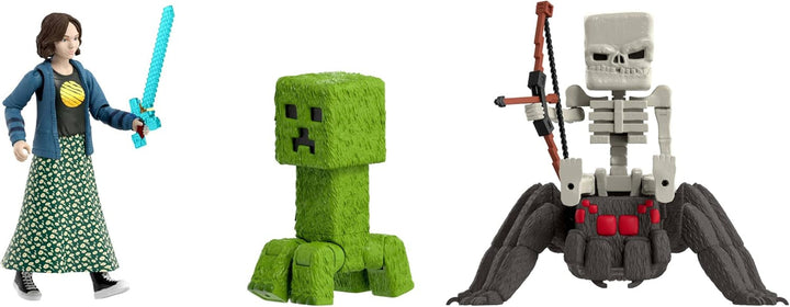 Mattel Minecraft Story Set cu 4 figurine de acțiune și 3 accesorii, Encounters In The Overworld Set, inspirat de un film Minecraft, jucărie de colecție, JFR70
