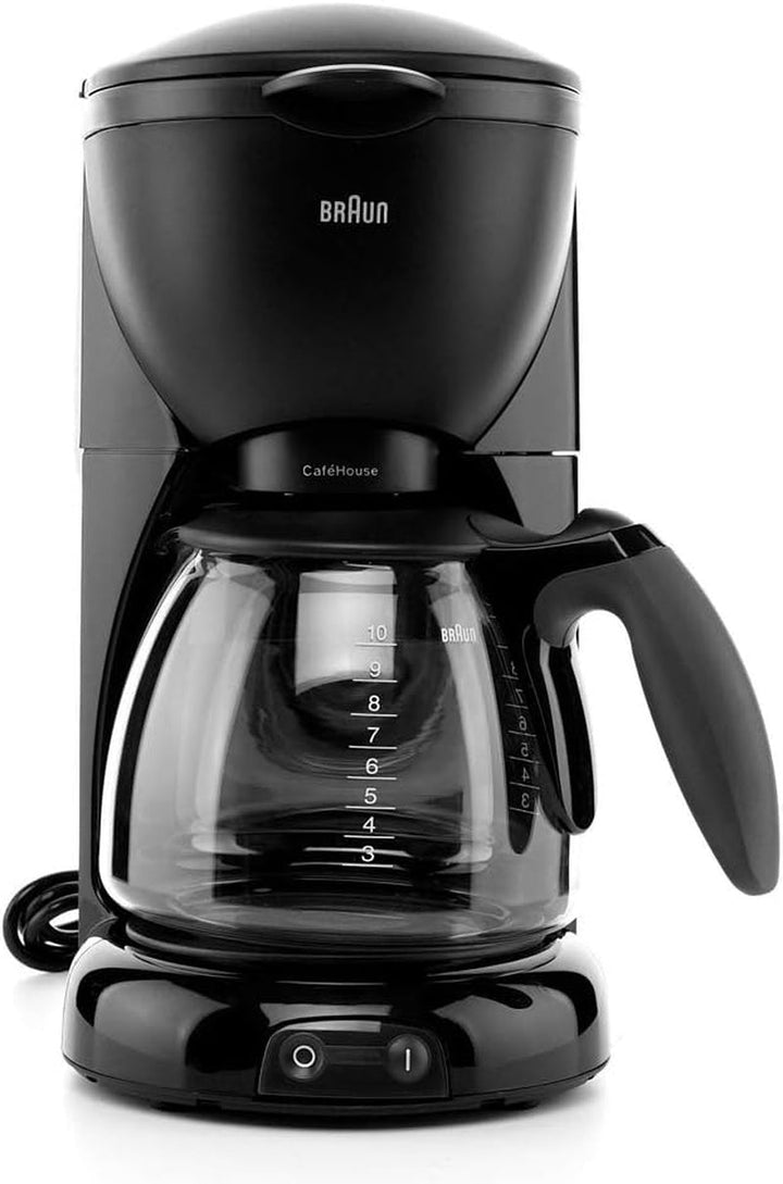 Cafetiera Braun Caféhouse Puraroma plus KF 560/1 - Cafetieră cu filtru cu ulcior de sticlă pentru 10 cești de cafea, cafetieră pentru arome unice, 1100 wați, negru