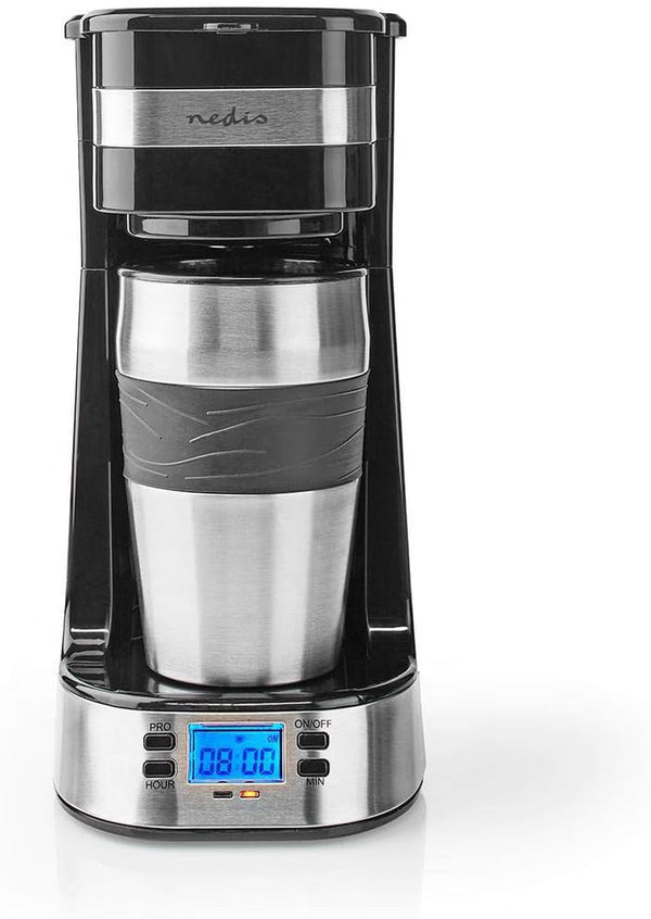 NEDIS Cafetieră - Filtru de cafea - 0,4 L - 1 ceașcă - Pornire cu temporizator - Negru / Argintiu