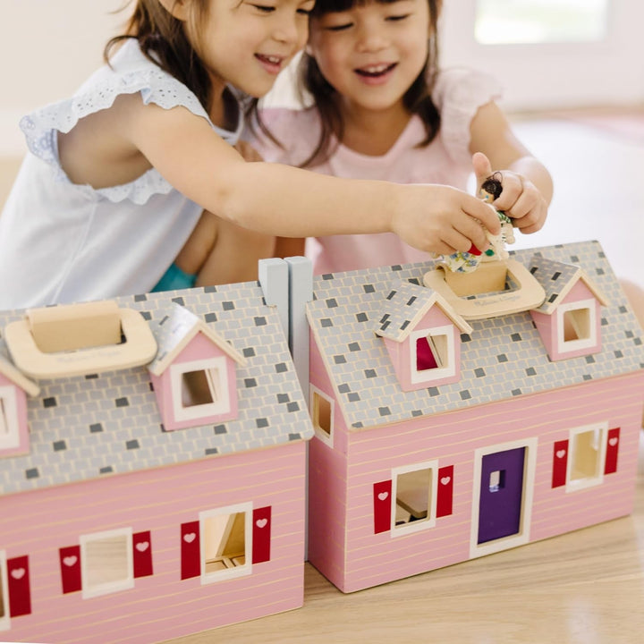 Casa de păpuși Melissa & Doug de pliat și luat cu tine | Casă de păpuși și păpuși | Playsets | 3+ | Cadou pentru băieți sau fete