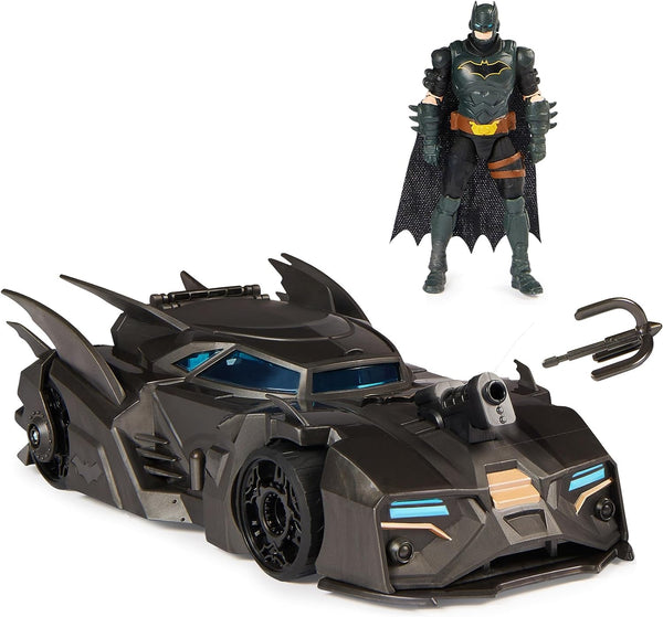 DC Comics Batman Batmobil offroad cu catapultă cu cârlig de prindere și celulă cu grilă în spate, inclusiv figurină Batman de 10 cm, pentru fanii supereroilor cu vârsta de 4 ani și peste
