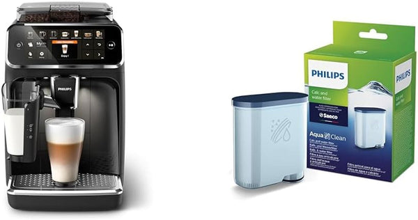 Aparat de cafea Philips Series 5400 - Sistem de lapte Lattego, 12 specialități de cafea, Afișaj intuitiv, 4 profiluri de utilizator, Negru (EP5441/50) & Filtru de apă Philips Kalk CA6903/10 Aqua Clean