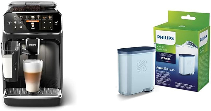 Aparat de cafea Philips Series 5400 - Sistem de lapte Lattego, 12 specialități de cafea, Afișaj intuitiv, 4 profiluri de utilizator, Negru (EP5441/50) & Filtru de apă Philips Kalk CA6903/10 Aqua Clean