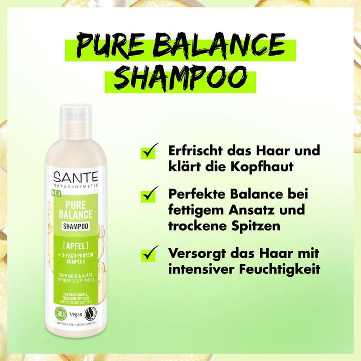 SANTE Naturkosmetik Pure Balance, șampon, hidratează intensiv părul uscat, 250 ml