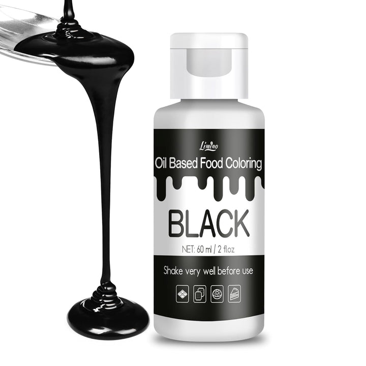 Fettlösliche Lebensmittelfarbe - 60Ml Ölbasis Lebensmittelfarben Für Schokolade, Süssigkeit, Kuchen, Backen, Macaron - Konzentrierte Food Coloring Für Tortendeko, Buttercream, Fondant (Schwarz)
