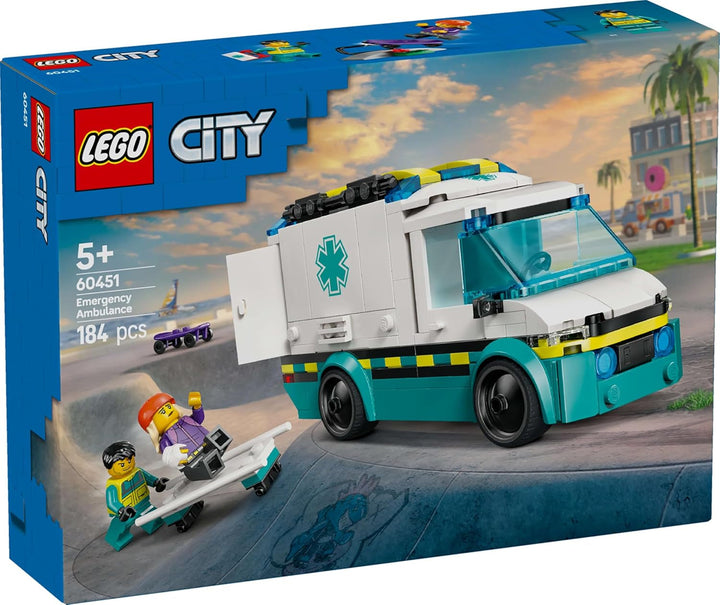 LEGO City Ambulanță - jucărie cu 2 minifigurine (skateboarder și șofer) - jucărie educativă pentru băieți și fete de la 5 ani - idei de cadouri pentru ziua de naștere și de sărbători 60451