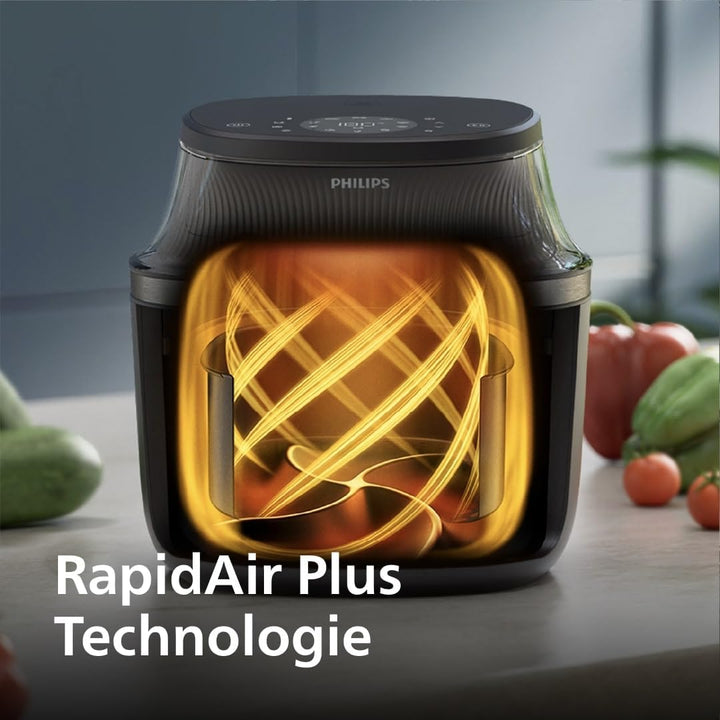 Philips Airfryer 3000 Series 6.2L, Kochfenster, 16-In-1 Kochfunktionen, Rapidair plus Technologie, Fat Removal, Homeid Rezepte-App, Mühelose Reinigung (NA330/00)