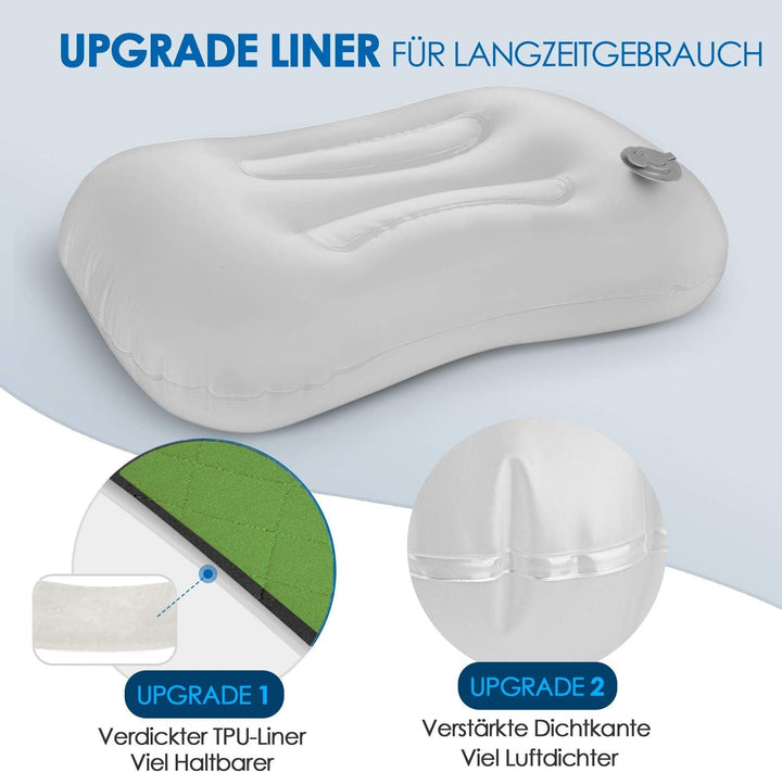 HIKENTURE Pernă gonflabilă de camping / călătorie cu față de pernă detașabilă, pernă ergonomică, pernă confortabilă pentru gât pentru călătorie / exterior, pernă gonflabilă de călătorie pentru gât (verde) ...