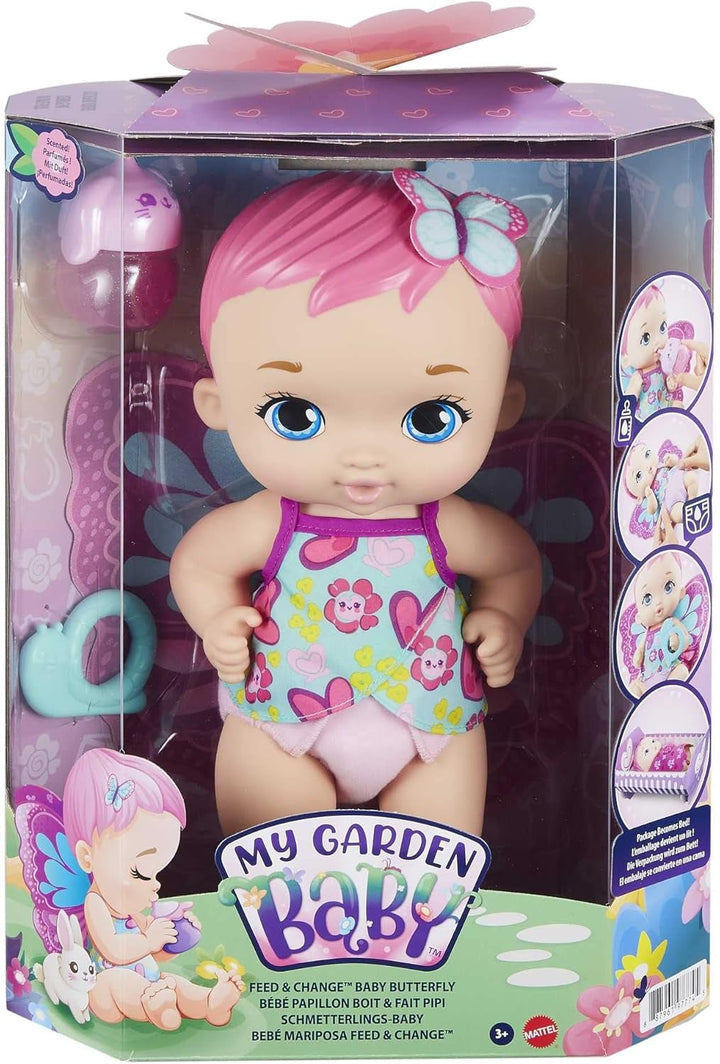 My Garden Baby GYP10 - Păpușă fluture pentru hrănit și îmbrăcat (30 cm), cu scutec reutilizabil, haine și aripi detașabile, jucărie pentru copii de la vârsta de 2 ani