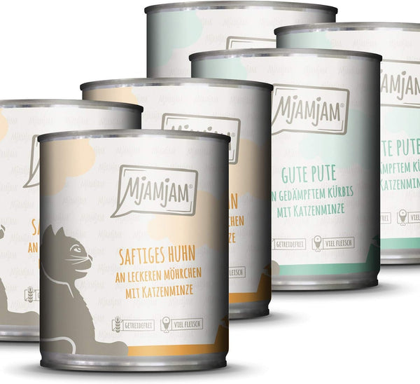 Mjamjam - Hrană umedă premium pentru pisici - Mono Pack I - cu pui și curcan, pachet de 6 (6 X 800 G), fără cereale cu extra carne