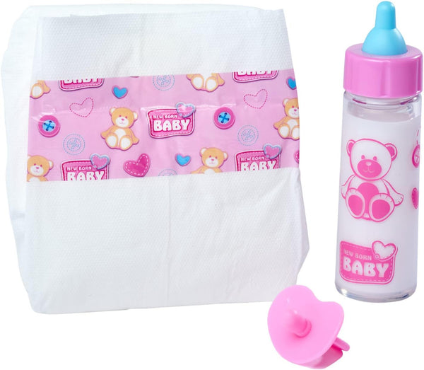 Simba 105562487 - New Born Baby First Nursing Set, manechin, scutec și sticlă de lapte cu conținut care dispare, pentru păpuși de 38-43cm
