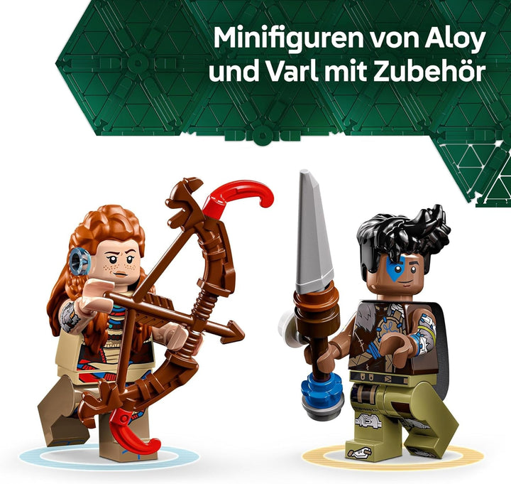 LEGO Horizon Adventures Aloy și Varl vs. Armoured Walker și Sawtooth, jucărie cu mașini monstru și minifigurine, set de colecție pentru fanii jocurilor video, băieți și fete de peste 9 ani 77037
