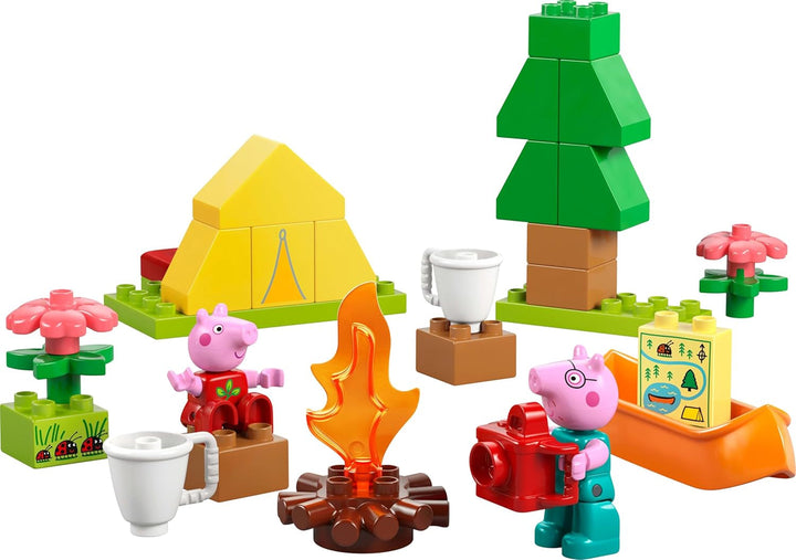 LEGO DUPLO Peppa Wutz Camping Trip - jucărie educativă pentru băieți și fete de la 2 ani - include cort, canoe, foc de tabără și 2 minifigurine - jucărie pentru activități motorii, sortare după culoare 10452