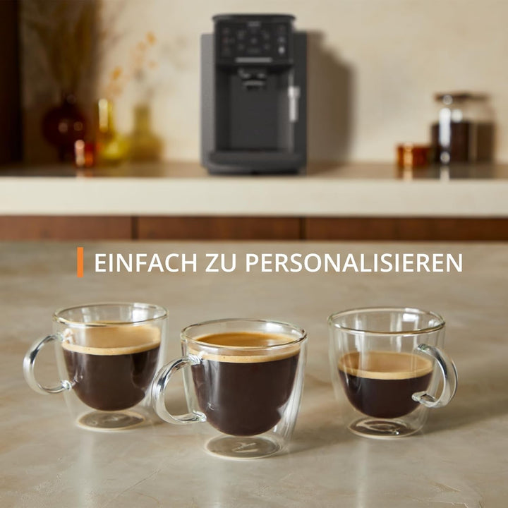 Espressor automat Krups Sensation, spumator de lapte, 5 băuturi, funcție cafea filtrată, funcție 2 cești, espressor, negru, fabricat în Franța, EA910810