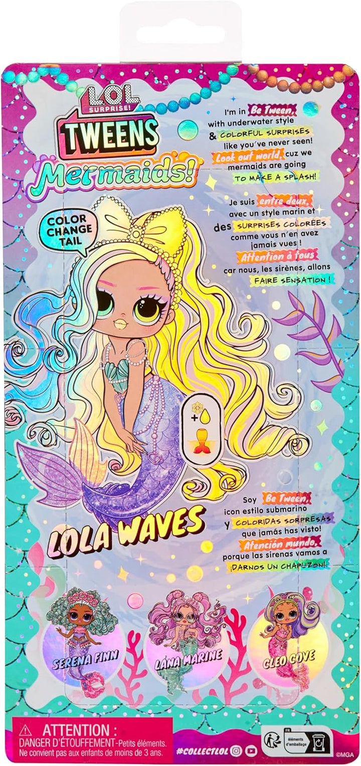 L.O.L. Surprise! Tweens - Sirena Lola Waves - păpușă la modă cu coadă care își schimbă culoarea, aripioară mobilă și accesorii frumoase - jucărie pentru copii și colecționari de la 4 ani