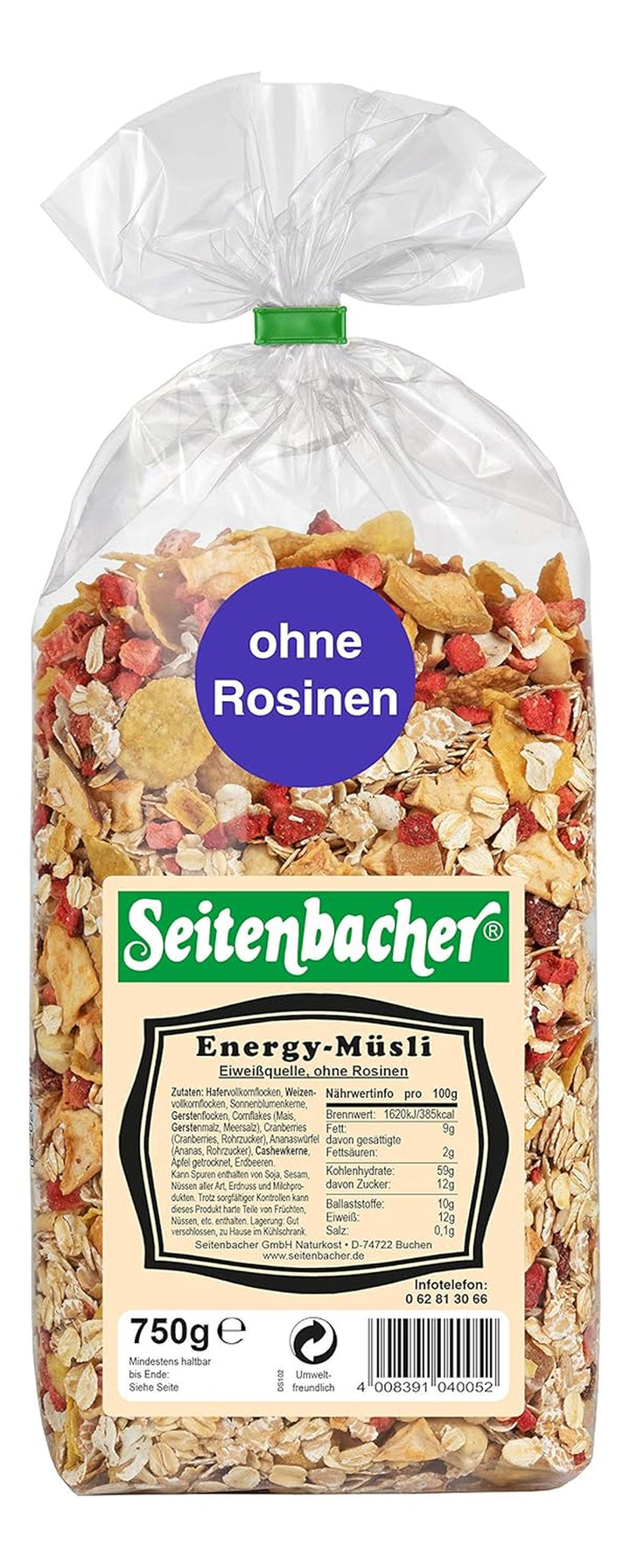 Seitenbacher Energy-Müsli I Ohne Rosinen I Vollkorn (1 X 750 G)