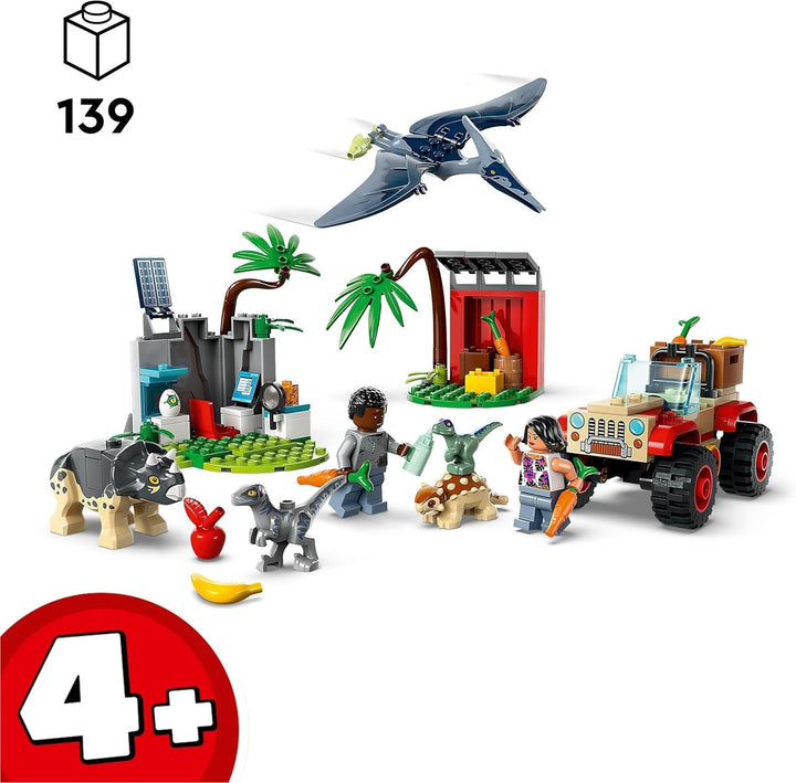 LEGO Jurassic World Rescue Centre for Baby Dinosaurs, set cu figurine mici de dinozauri, inclusiv Triceratops, Ankylosaurus și Velociraptor, cadou de construcție pentru băieți și fete de la 4 ani 76963