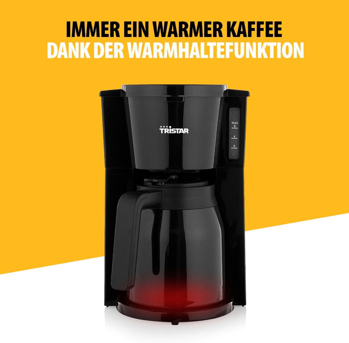 Cafetieră Tristar, termos de 1 litru, 900W, cu pereți dubli, 8-10 cești, oprire picurare, oprire automată, compactă, protecție la funcționare uscată, fără Bpa, ușor de curățat, CM-1285