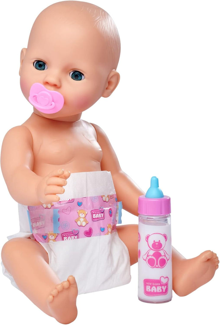 Simba 105562487 - New Born Baby First Nursing Set, manechin, scutec și sticlă de lapte cu conținut care dispare, pentru păpuși de 38-43cm