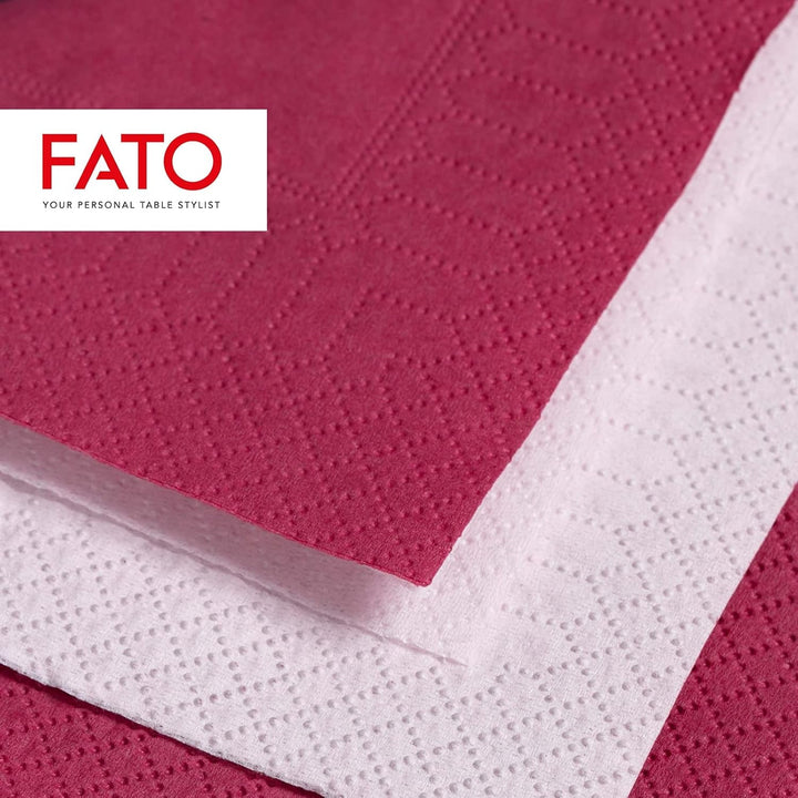 Fato - Șervețele de hârtie de unică folosință, Ideale pentru prânzuri informale și bufete, Pachet de 40 de șervețele, Dimensiune 38X38, Pliate 4 ori, 2 straturi, Culoare Bordeaux, 100% hârtie din celuloză pură, FSC