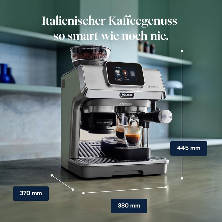 Espressor portafiltru De'Longhi La Specialista Touch EC9455.M, espressor cu râșniță integrată, ghid barista, 15 bar, funcție cold brew, spumare automată a laptelui, ecran tactil, metal