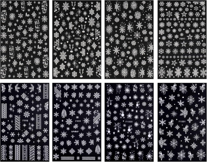 JMEOWIO Nagelsticker Weihnachten Weiß Glitter 8 Blatt Nail Art Sticker Selbstklebend Nagelaufkleber Schneeflocke Winter Holiday Dekoration Nageldesign Zubehör