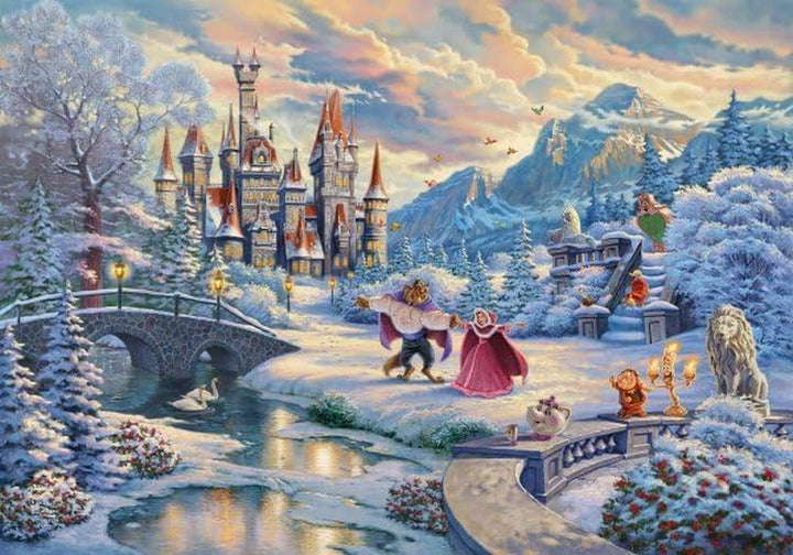 Schmidt Spiele 59671 Thomas Kinkade, Disney, Frumoasa și Bestia, Seară magică de iarnă, puzzle jigsaw 1000 piese