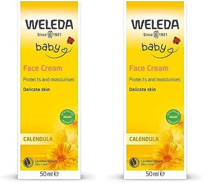 WELEDA Organic Baby Calendula Face Cream - Cremă hidratantă cosmetică naturală cu ulei de migdale și ceară de albine pentru îngrijirea pielii uscate. Cremă naturală de îngrijire facială pentru bebeluși și copii (1x 50ml)