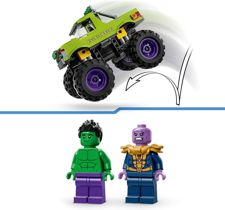 LEGO Ç€ Marvel Hulk Truck Vs. Thanos - Jucărie de construit supereroi - Vehicul Avengers și minifigurine - Camion monstru pentru mega distracție - Cadou pentru băieți și fete de la 7 ani - 76312