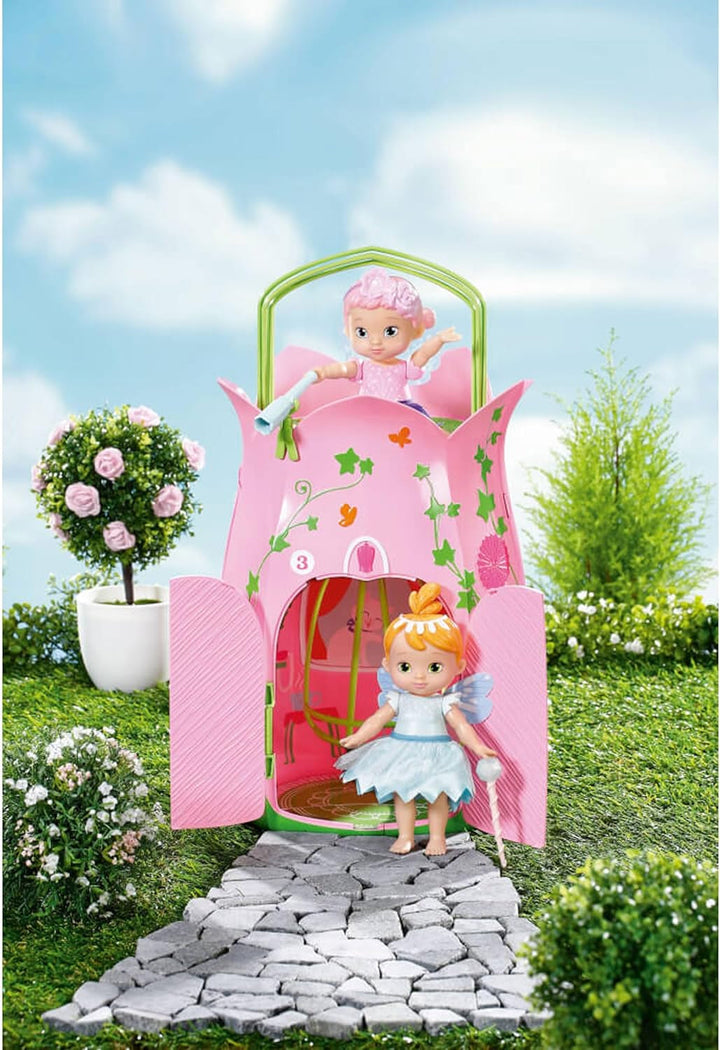 BABY Born Storybook Cottage, Casă de păpuși pliabilă pentru păpuși de 18 cm cu masă, șemineu, șezlong și telescop, roz verde, 833803 Zapf Creation