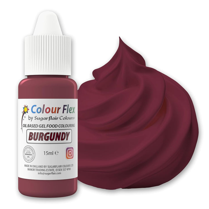 Sugarflair Colourflex Lebensmittelfarbe Auf Ölbasis Burgundy, Flüssige Lebensmittel Farbe Hochkonzentriert, Food Coloring Für Buttercreme, Schokolade, Teige, Fondant, Zuckerguss Und Mehr - 15 Ml