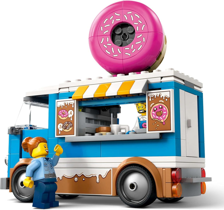 LEGO City Donut Truck - Camion de mâncare de jucărie cu 2 minifigurine de poliție - Jucărie de construcție pentru băieți și fete cu vârsta peste 5 ani - Idee de cadou pentru ziua de naștere și sărbători 60452