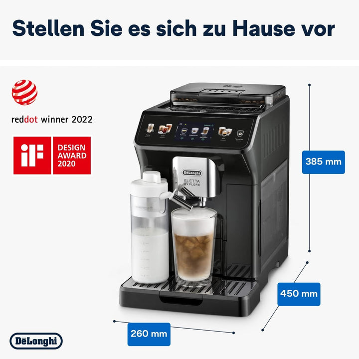 De'Longhi Eletta Explore Cold Brew ECAM452.67.G Espressor complet automat cu sistem Latte Crema Milk, băuturi calde și reci prin simpla apăsare a unui buton, ecran tactil color TFT de 3,5 inci, include cafetieră, gri închis