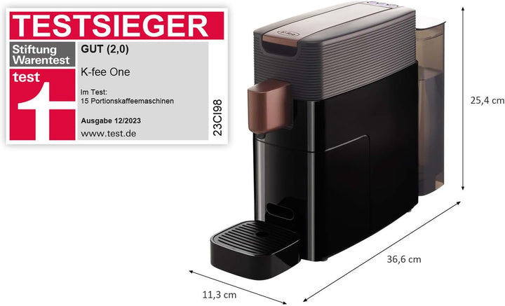 Aparat cu capsule K-Fee ONE pentru cafea, ceai și cacao | Aparat de cafea compact | Încălzire rapidă | Rezervor de apă de 0,8 L | 19 bar | Cupru negru | Câștigătorul testului Stiftung Warentest 2023