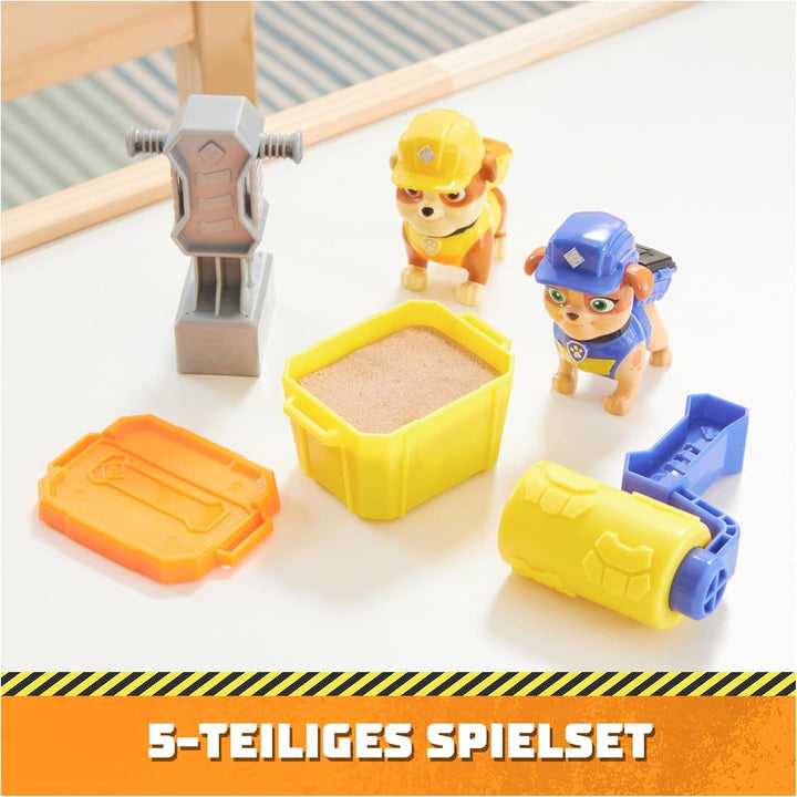 Rubble & Crew - Set de figurine de acțiune cu figurină Rubble & Mix, 2 jucării de construcție și 85G nisip cinetic de construcție, jucărie potrivită pentru copii de la 3 ani în sus