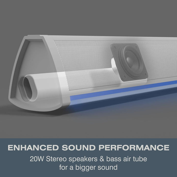 Audible Fidelity Soundbar Für Tv-Geräte Mit Bluetooth, Lautsprecher Für TV, PC, Gaming Mit Rgb-Led-Display, Air Tube & 2.0 Kanal-Verstärker, Fernbedienung (Weiß)