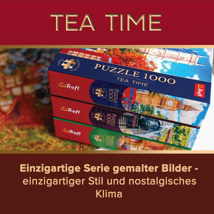 Trefl Premium plus Quality - Puzzle Tea Time: Houses Stoney Lane - 1000 elemente, Serie de imagini nostalgice pictate, Potrivirea ideală a pieselor, Pentru adulți și copii de la 12 ani