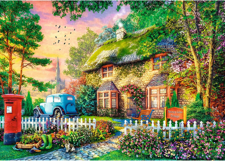 Trefl Premium plus Quality - Puzzle Tea Time: Houses Stoney Lane - 1000 elemente, Serie de imagini nostalgice pictate, Potrivirea ideală a pieselor, Pentru adulți și copii de la 12 ani