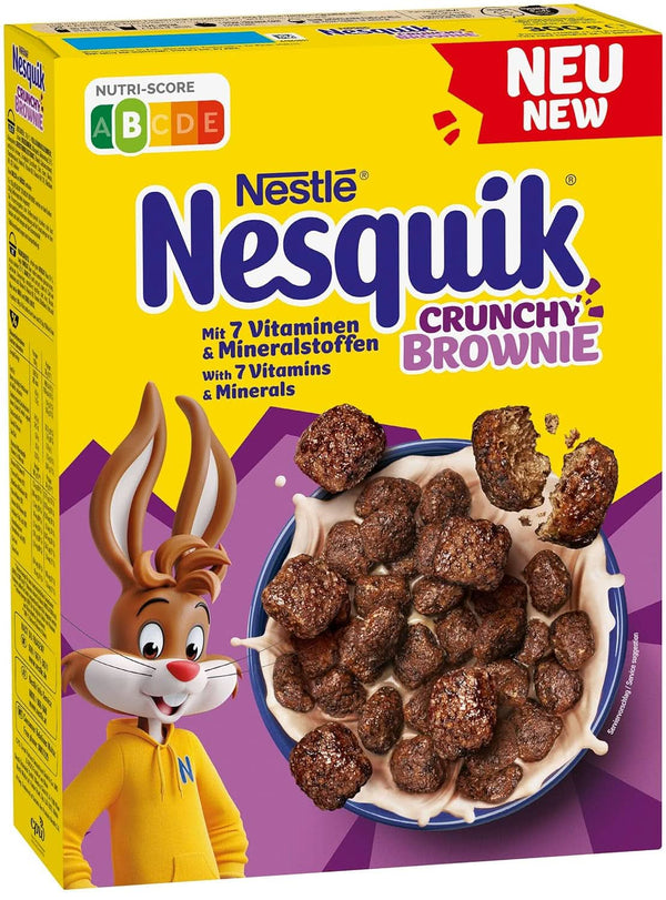 NESQUIK Crunchy Brownie, cereale crocante pentru micul dejun cu bucăți de ciocolată, 300 grame