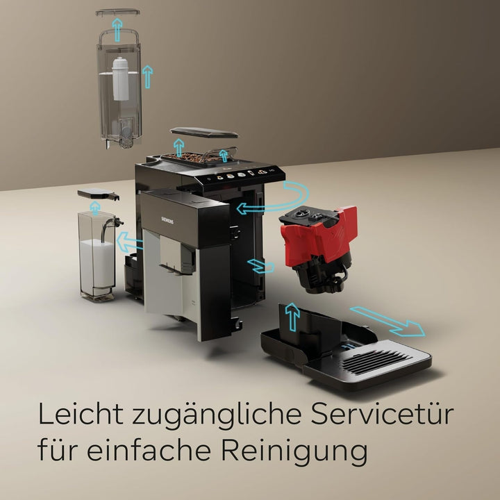 Aparat de cafea complet automat Siemens EQ500 Integral TQ513D01, Multe specialități de cafea, Spumă de lapte, Recipient de lapte integrat, Curățare automată cu abur, 1500 W, Argintiu / negru lăcuit pian