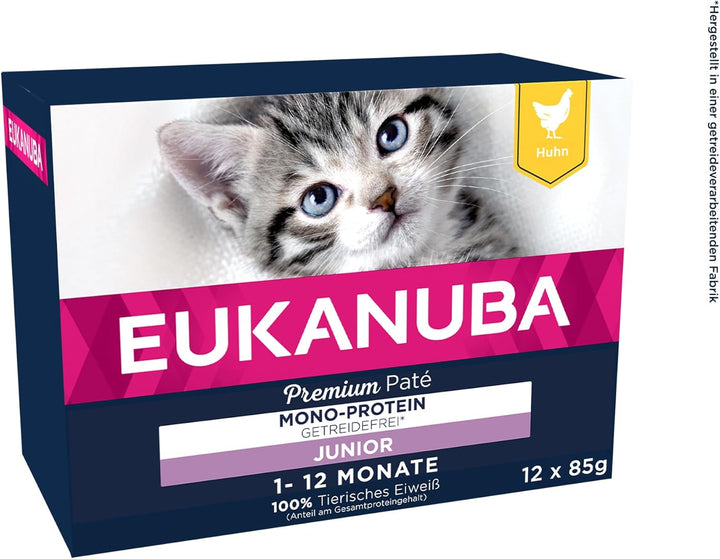 EUKANUBA Senior Cat Food Wet Grain Free - Hrană umedă premium cu mult somon pentru pisici în vârstă, 12 X 85 G