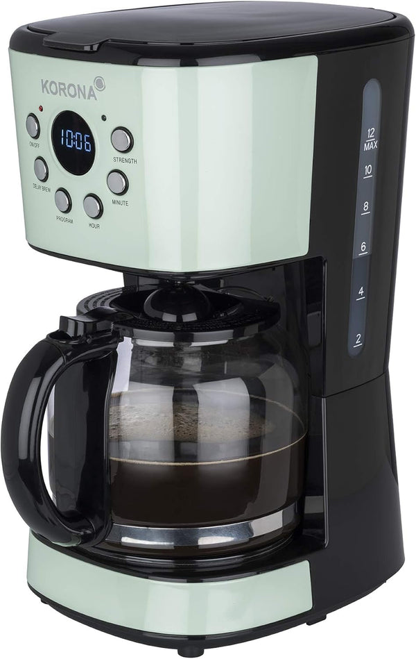 Korona 10665 Cafetieră retro | Mentă | 1,5 litri | Filtru de cafea | Afișaj LCD | Cronometru | Cafetieră cu filtru permanent
