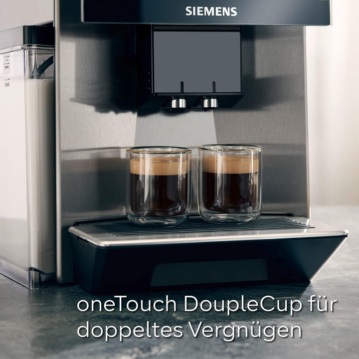 Siemens EQ900 TQ903D03 aparat de cafea complet automat, control prin aplicație, afișaj intuitiv full-touch, mod barista, stimulare aromă, reducere zgomot, râșniță premium, curățare automată cu abur, 1500 W, oțel inoxidabil