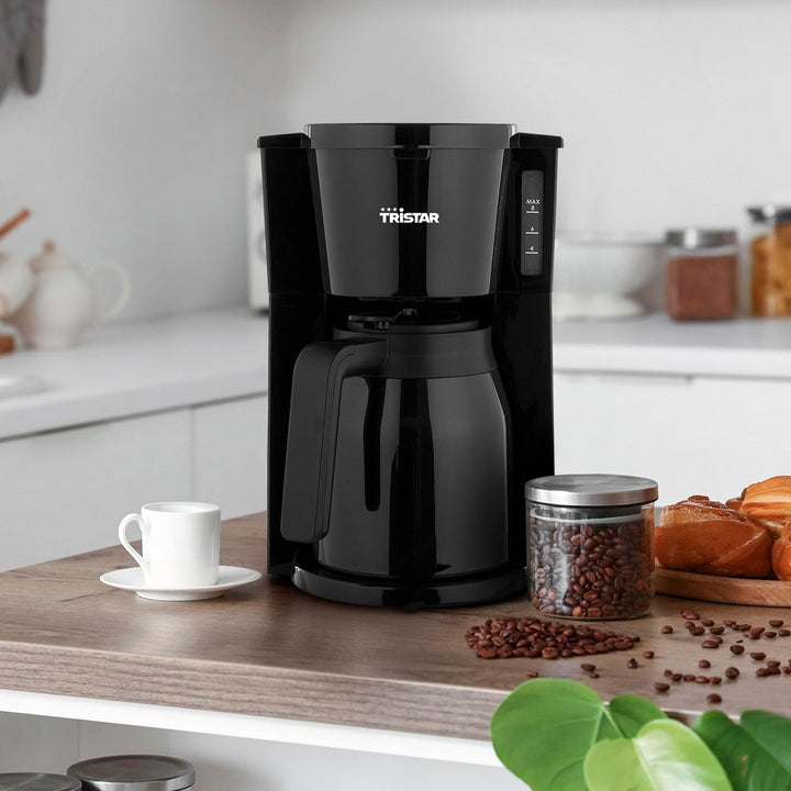Cafetieră Tristar, termos de 1 litru, 900W, cu pereți dubli, 8-10 cești, oprire picurare, oprire automată, compactă, protecție la funcționare uscată, fără Bpa, ușor de curățat, CM-1285