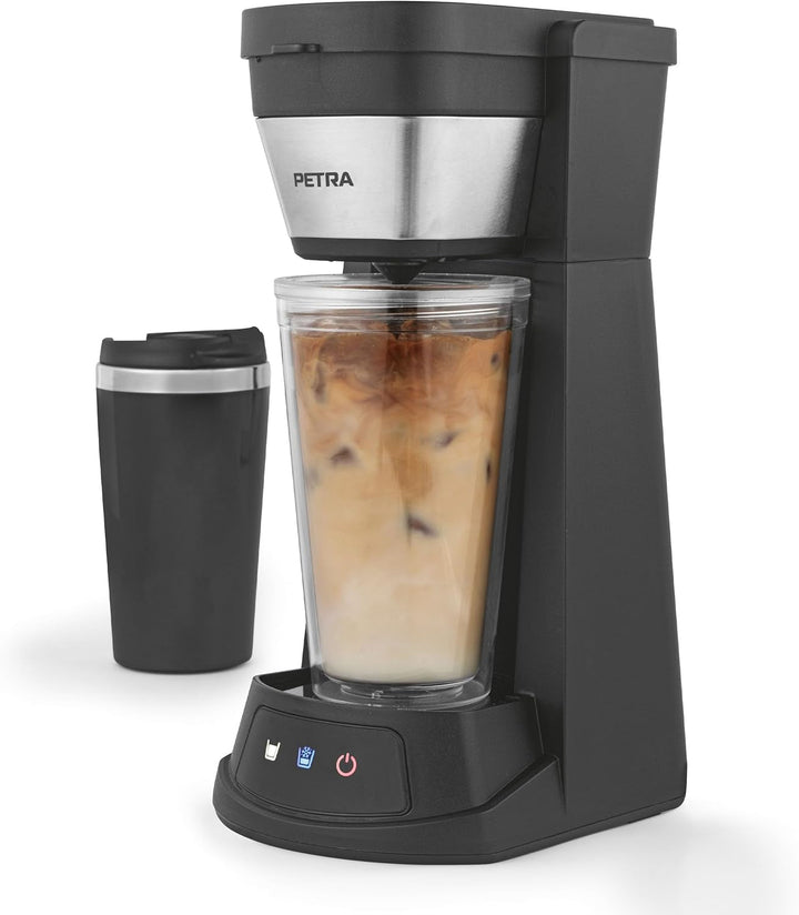 Petra 2 în 1 Iced Coffee Maker - Espresso Cold Brew Machine, cană de călătorie 420Ml, pahar cu paie 440Ml, compatibil cu pudră de cafea / tampoane, filtru de plasă reutilizabil, 700W, PT6214VDE