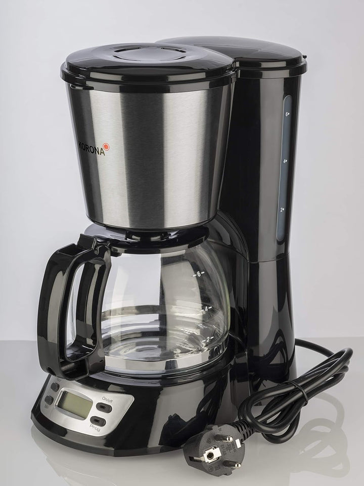 Korona 12113 Cafetieră din oțel inoxidabil cu funcție temporizator - Cafetieră cu filtru pentru 6 cești cu ulcior din sticlă