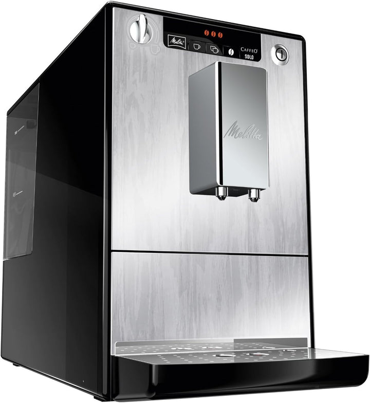 Melitta Solo - Mașină de cafea complet automată cu gura de scurgere reglabilă pe înălțime, Mașină de cafea mică cu rezervor de apă detașabil, De exemplu, pentru espresso sau cremă de cafea, Negru pur